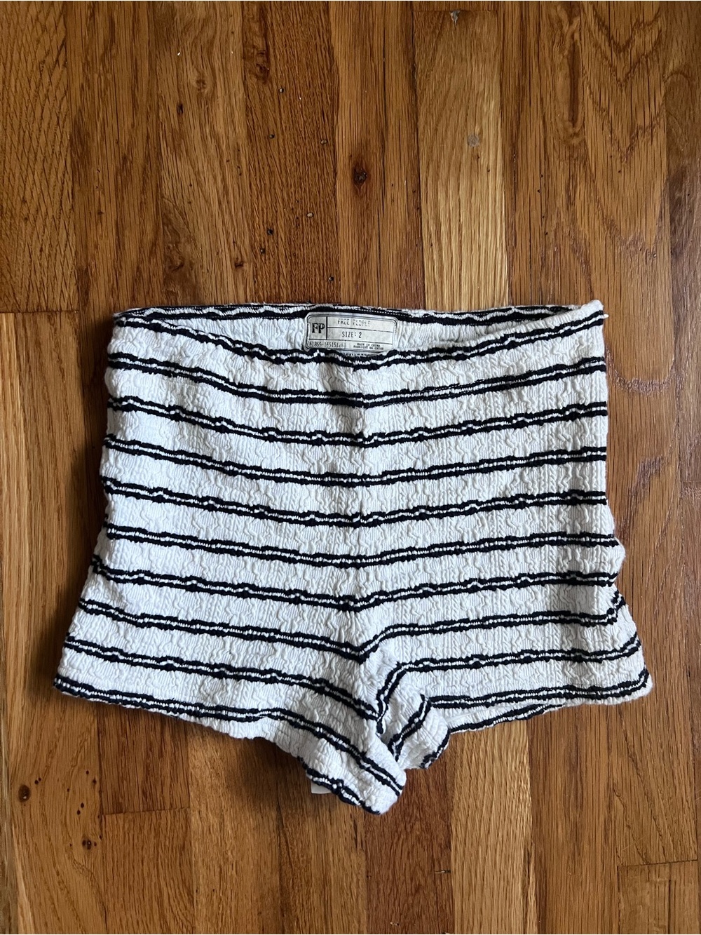 Free People White and Black Striped High-Waist Shorts
